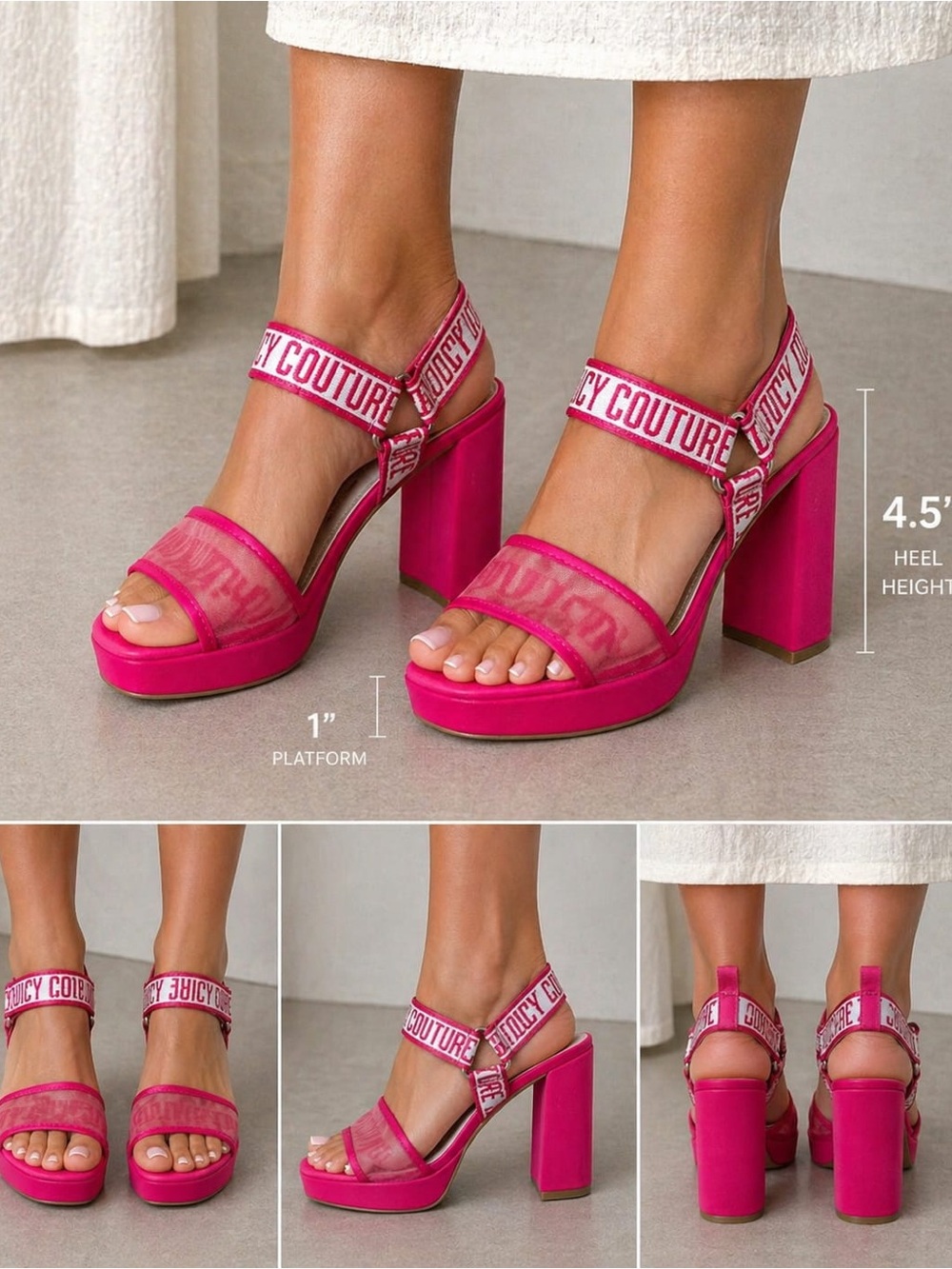 Juicy Couture Pink Platform Sandals Y2K Logo Straps Size 7.5